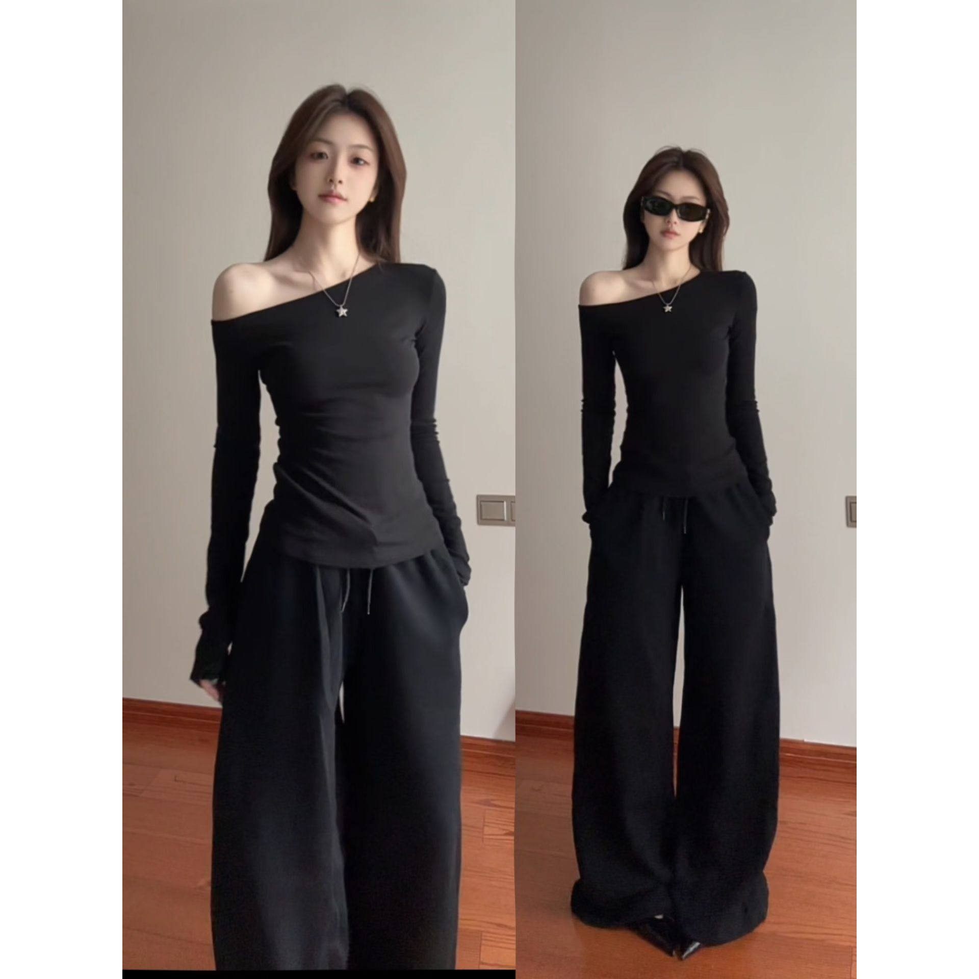 美式辣妹斜肩长袖t恤女秋冬2026新款内搭打底衫修身显瘦收腰上衣,女装/女士精品,T恤,淘宝优惠券,粉丝福利购,淘宝优惠卷