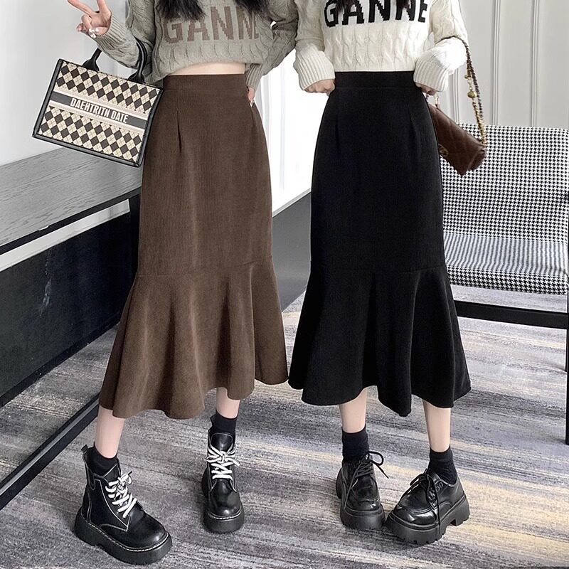 秋季新款中长款A字版型高腰包臀黑色鱼尾裙女2025年半身长裙裙子