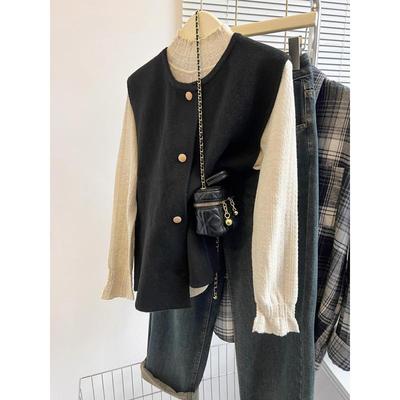 法式黑色女款毛衣马甲春秋内搭