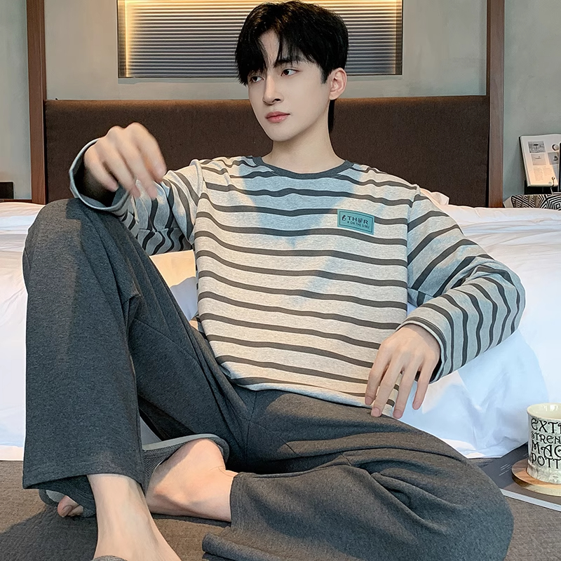 长袖2025新款男春秋纯棉睡衣套装