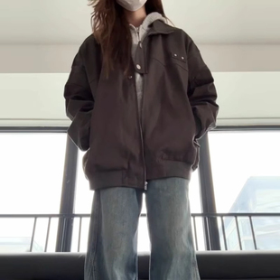 春秋款美式复古飞行员夹克外套女短款工装棒球服休闲百搭舒适2025