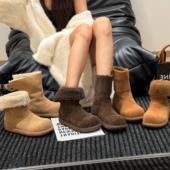 羊羔毛雪地靴女冬新款 芒果头翻边两穿百搭堆堆靴加绒加厚保暖棉鞋