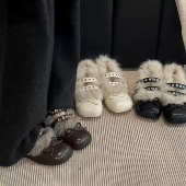 浅口平底单鞋 韩版 新款 一字扣加绒保暖棉鞋 毛毛玛丽珍鞋 女2025冬季