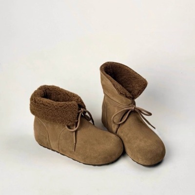 内增高勃肯雪地靴女翻边冬季新款加绒保暖毛绒短靴两穿一脚蹬棉鞋