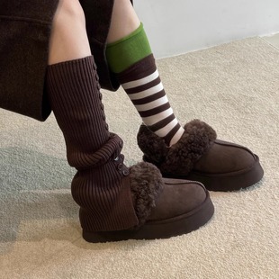 泰迪卷毛毛雪地靴女冬季 加绒保暖厚底百搭毛绒棉靴包头两穿棉拖鞋