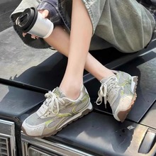 真皮网面镂空德训鞋女ins潮2025新款夏季百搭厚底透气运动阿甘鞋