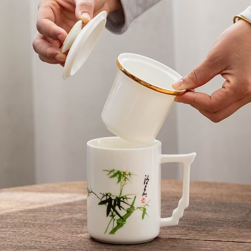 马克杯茶水分离陶瓷简约