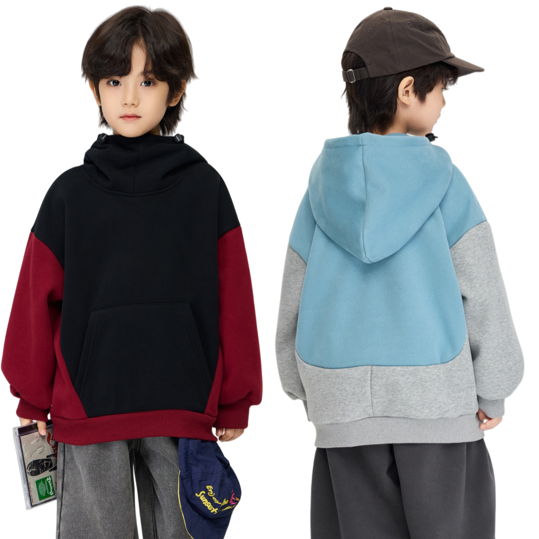 男童冬季帅气撞色拼接连帽加绒卫衣 中大童套头一体绒衫保暖上衣,童装/婴儿装/亲子装,卫衣/绒衫,淘宝优惠券,粉丝福利购,淘宝优惠卷