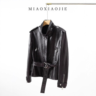 今年流行特惠高级感 冷萃油蜡羊皮真皮机车皮衣外套女2025秋新款
