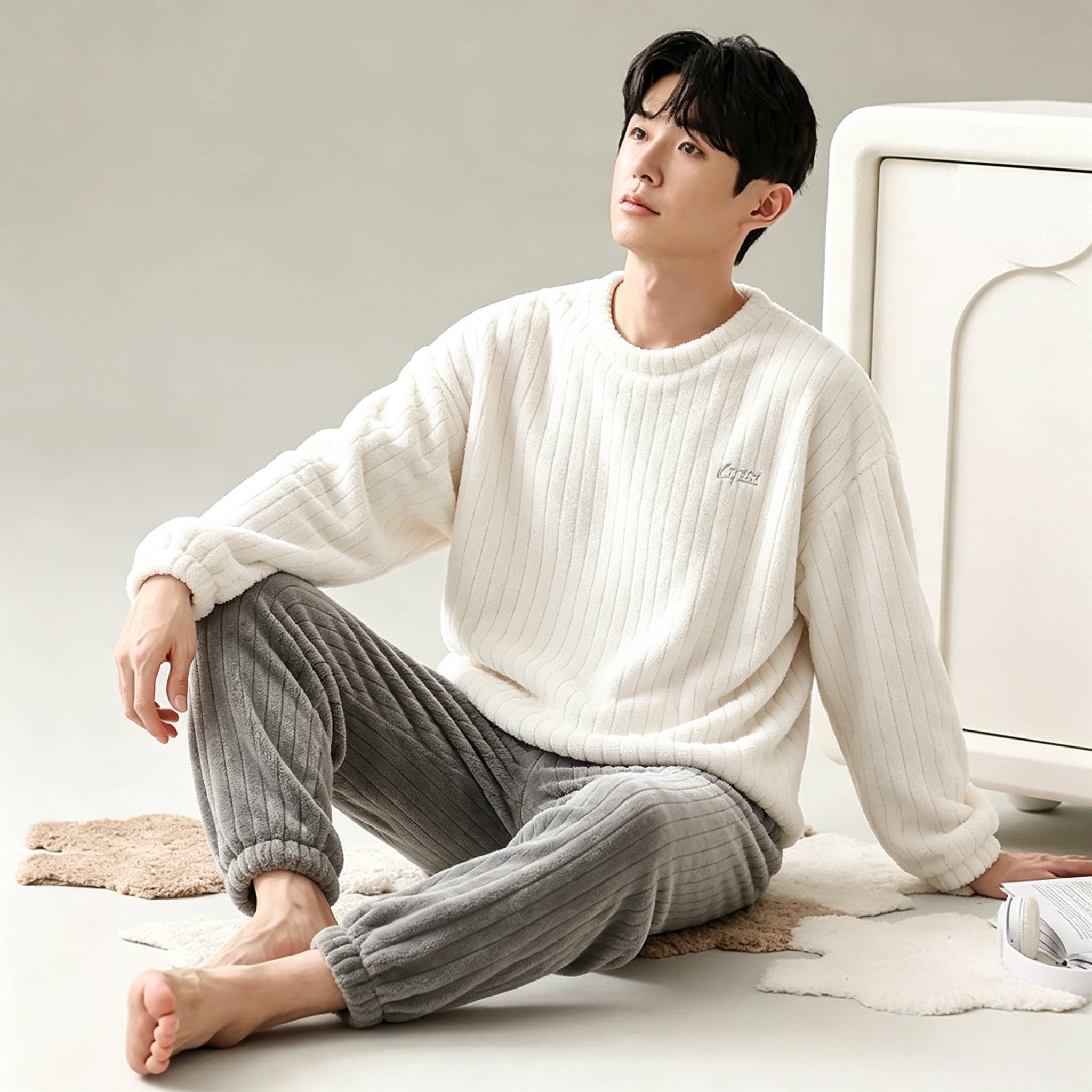 芬腾珊瑚绒睡衣男士秋冬季韩版保睡衣/家居服套装