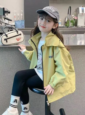 女大童春秋连帽冲锋衣外套