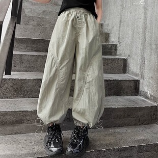 韩版阔腿裤女童夏季薄款速干束脚长裤宽松松紧腰初高中学生工装裤