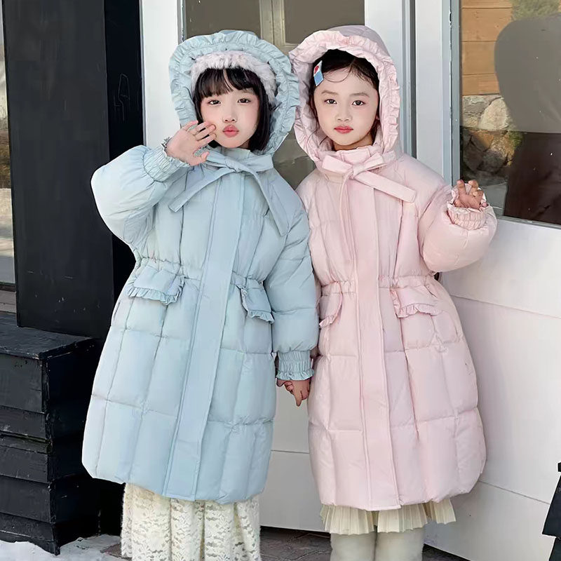 女孩小清新冬装棉服女童中长款加厚宽松收腰显瘦外套靓丽花边棉袄