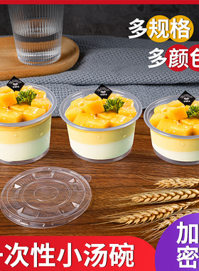 一次性汤碗200/250ml300ml塑料小碗商用外卖打包盒带盖透明汤杯盒