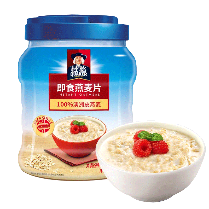 桂格即食燕麦片1000g*2罐装原味谷物营养早餐麦片冲饮免煮代餐
