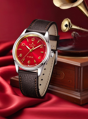 海鸥表新款商务休闲复古复刻限量版腕表男士皮带简约手表1955A