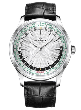 海鸥表新款男士手表世界时ST21商务休闲多功能24时区机械腕表1084