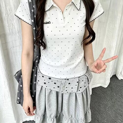 女大童POLO领波点刺绣短袖T恤