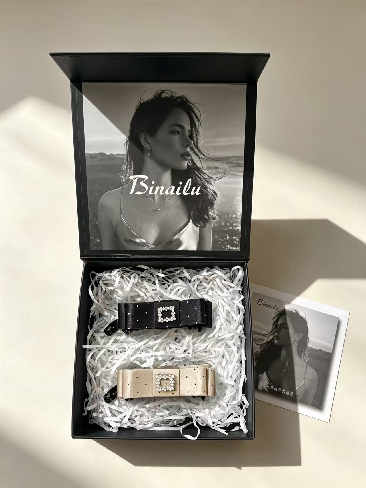 比奈鹿小芳香蕉夹两件套法式感蝴蝶结发夹低马尾夹子礼盒装带防伪
