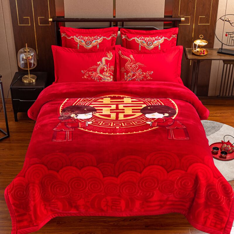 結婚毛毯婚慶拉舍爾毯子雙層毯子大紅色雙人加厚冬季絨毯蓋毯送禮在類目 牀上用品, 休閒毯/毛毯/絨毯中 - 來自Buy2taobao.com提供專業的淘寶代購服務