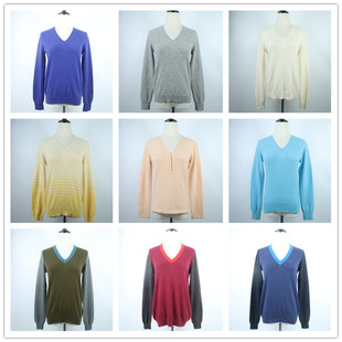 C40外贸日单羊绒衫女装保暖毛衣 长袖V领 女山羊绒cashmere开司米