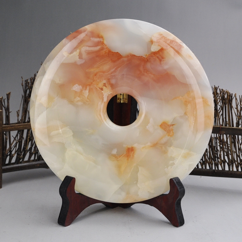 正品阿富汗红花玉璧冰玉装饰摆设