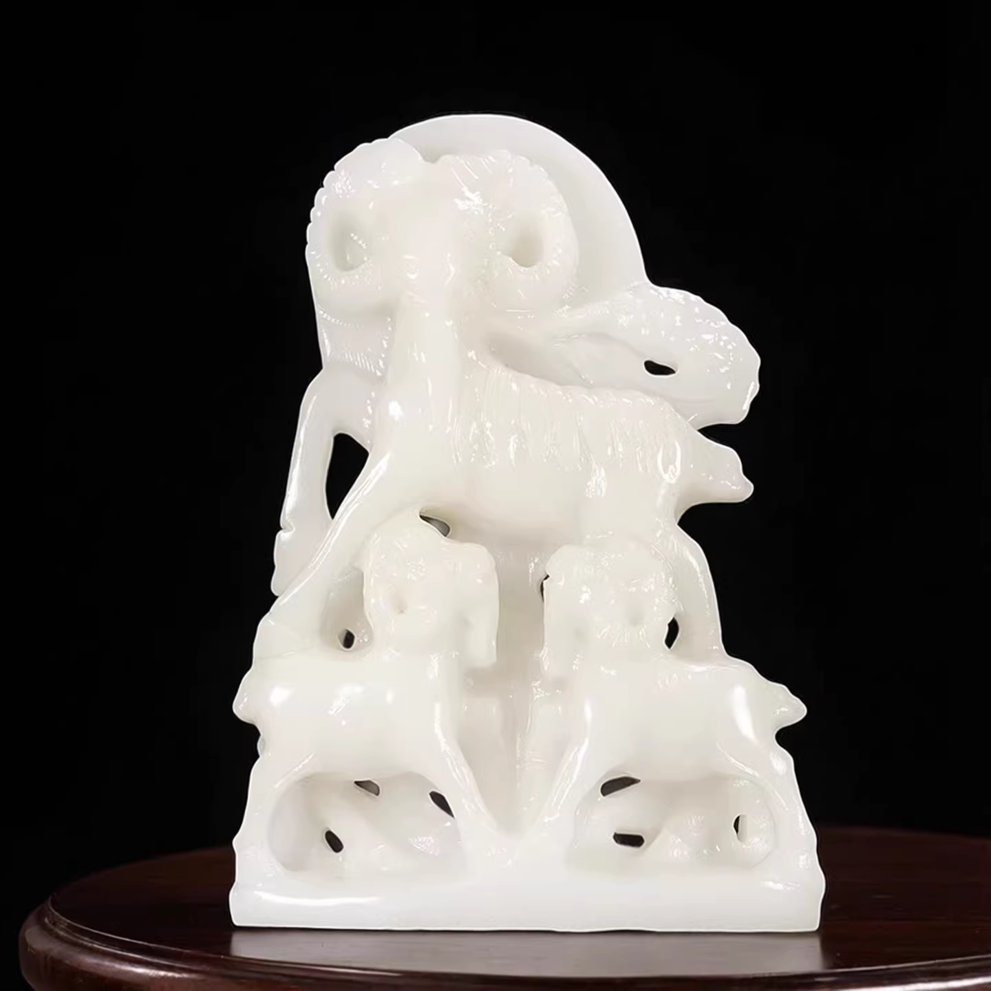 天然玉石三羊开泰摆件家居客厅玄关办公室店铺开业乔迁新居装饰品