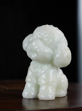 天然白玉石泰迪狗摆件家居客厅办公室玄关桌面装饰品送礼开业礼品