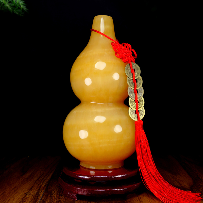 天然黄玉葫芦摆件福禄双全办公室客厅家居玄关装饰品吉祥物摆设