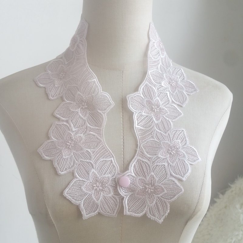 韩版皮粉色可爱樱花银线刺绣不对称旗袍汉服精致衣领装饰假领子