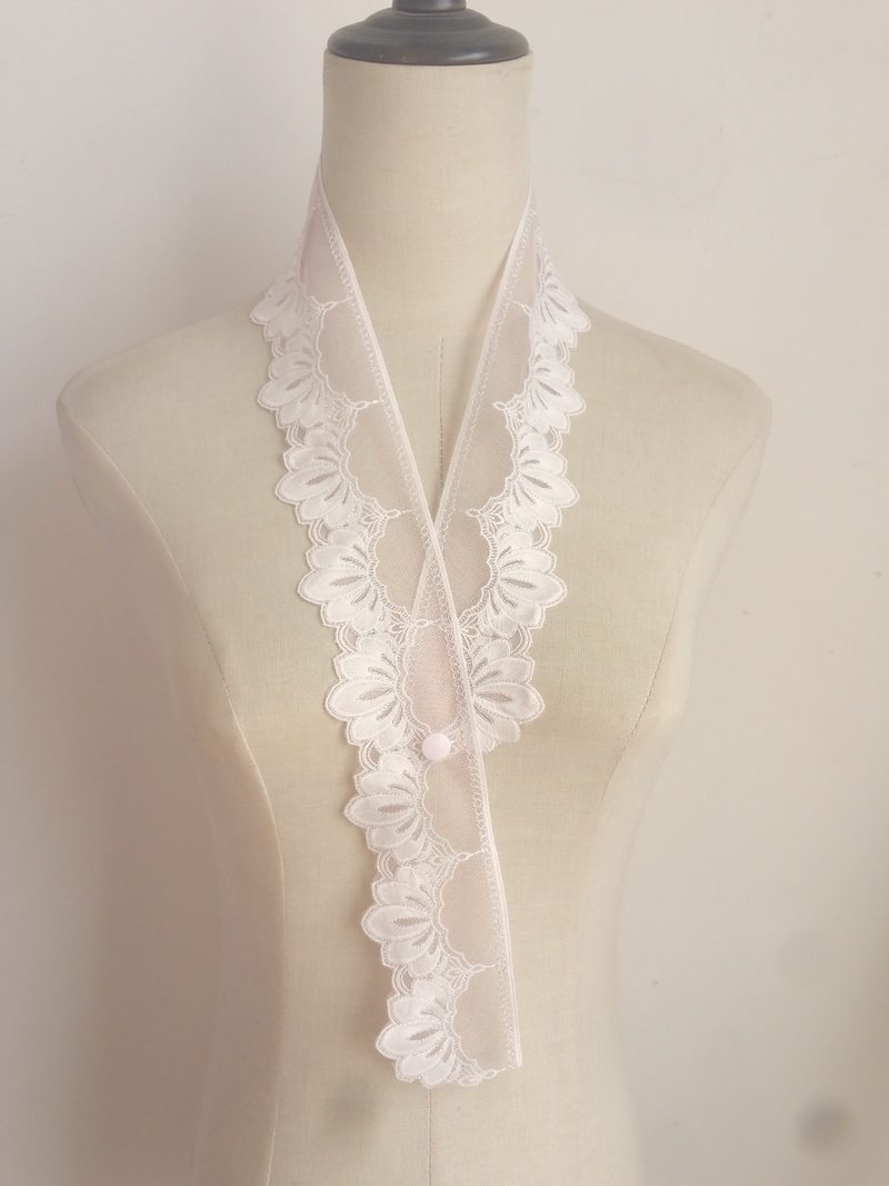 瑞丽优雅清新粉色精致刺绣带银丝网纱花边围领内搭装饰V领假领子