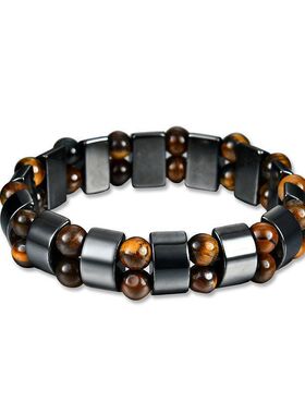 天然虎眼石黑色磁性磁石手链男女