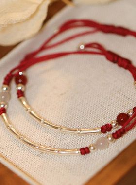 茹颖考研上岸手链女2023竹节红绳