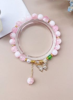 新款冰裂奶盖镶钻蝴蝶琉璃手串