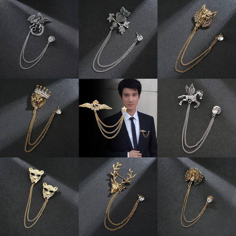 猫头鹰男士经典动物狮子头胸花西装搭配雄鹰链条时尚别针胸针配饰