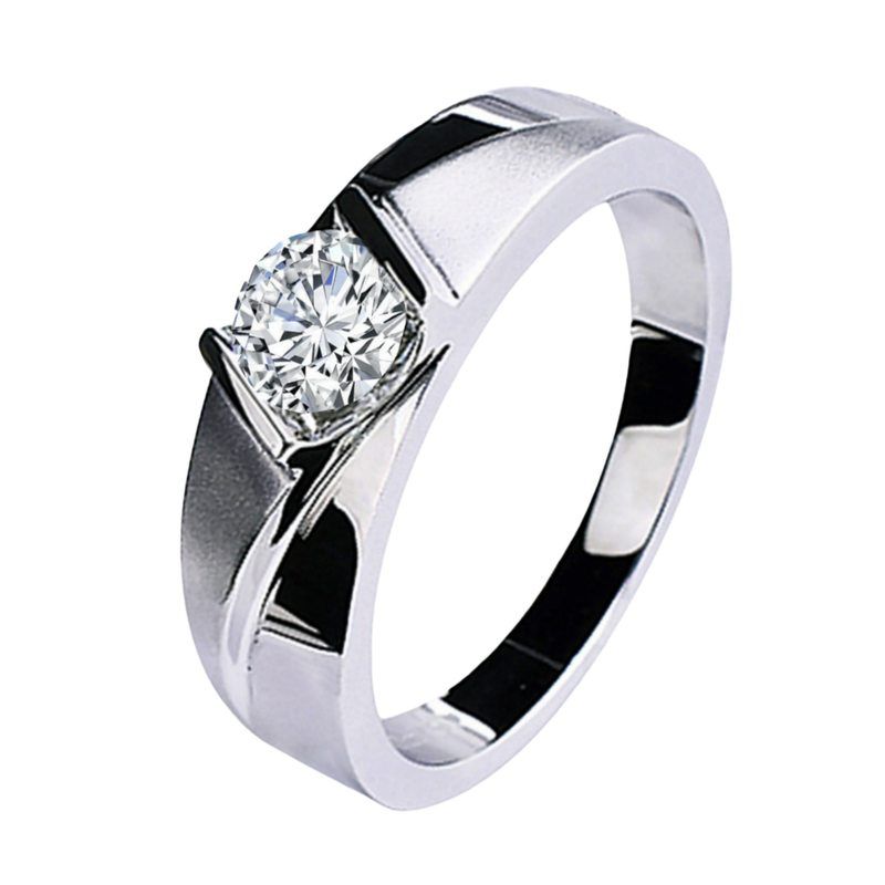 开口镀白金钻石戒指仿莫桑石闪沙戒指1克拉男戒喷砂商务绅士婚戒