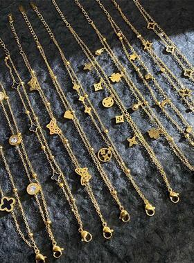 时尚高级简约金色四叶草双层手链