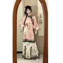 花鸟间原创清汉女汉服复原斜襟圆领国风民族印花马面春秋款 格格服