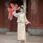 原创【晚清】汉服女清代公主服装格格服印花古装马甲清朝旗装两件