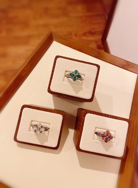 925纯银钨钢石榴石猫眼花朵戒指