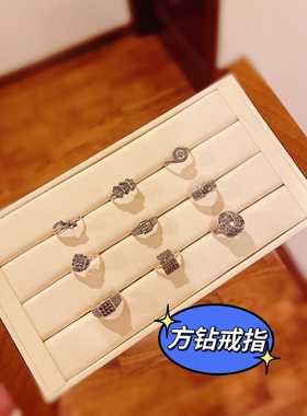 泰银钨钢钻戒指925纯银方钻尾戒翻动食指戒立体球形ins个性百搭