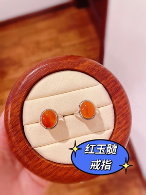 泰银天然红玉髓戒指925纯银红玛瑙素银手工戒指百搭自戴长辈礼物