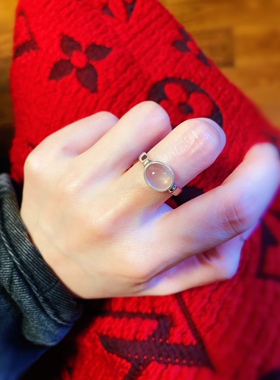 尼泊尔进口天然粉晶戒指925纯银手工粉晶小戒面戒指礼物精致小巧