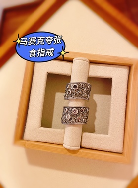 泰银宽面食指戒925纯银复古马赛克钨钢钻石榴石夸张戒指抢眼时尚