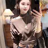 露肩长袖 上衣冬 内搭性感2025新款 T恤女设计感显瘦大码 德绒打底衫