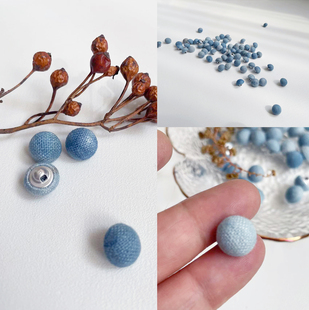 善本源 原创手工蓝染 草木染朴拙蘑菇扣子 棉包布圆形纽扣