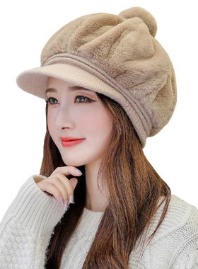 毛绒鸭舌帽子女秋冬季时尚保暖