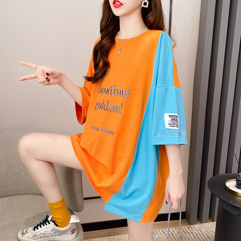 Real summer new embroidered letter loose large contrast short sleeve T-shirt