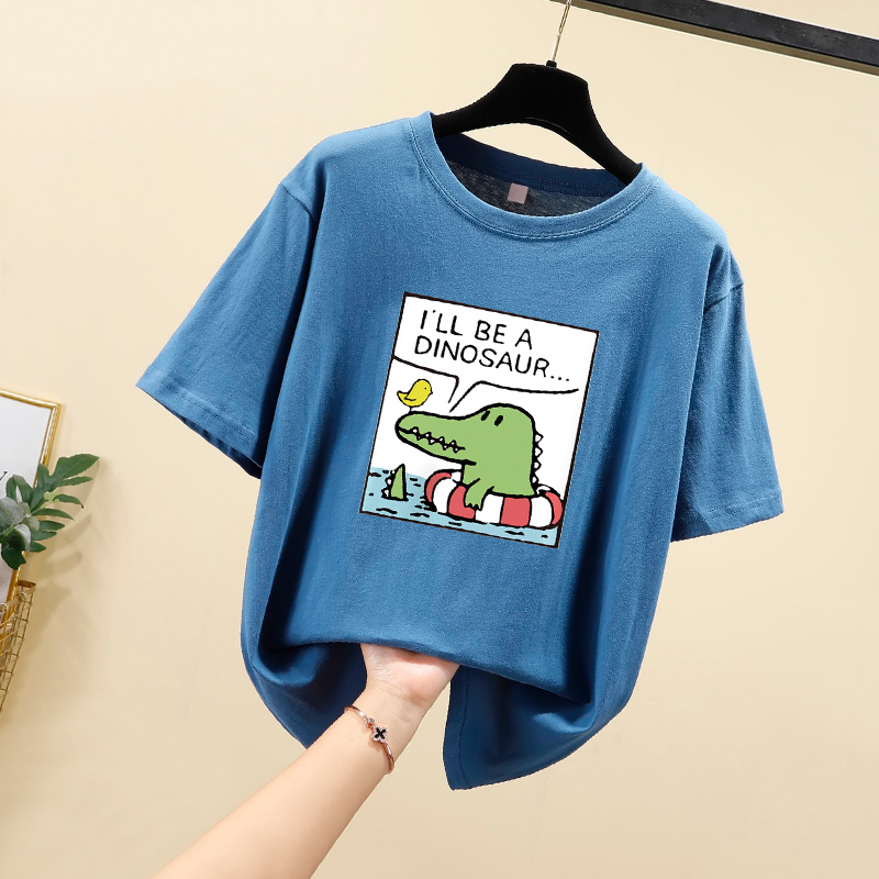 Real photo 2021 summer new loose large round neck short sleeve T-shirt for women