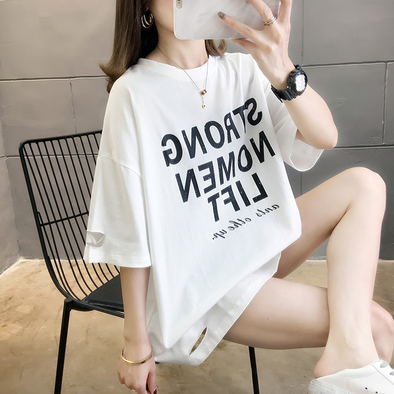 Real shooting summer new letter loose large size short sleeve T-shirt pull frame